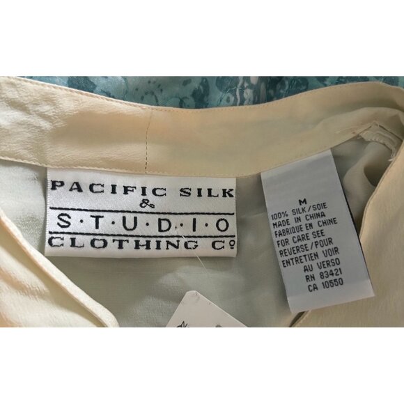 Pacific Silk Studio Womens Silk Blouse M Beige Button Front Long Sleeve - Picture 4 of 6